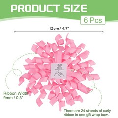 6 Pcs 4 Inch Grosgrain Curly Bows for Gift Wrapping Self-Adhesive Dark Pink