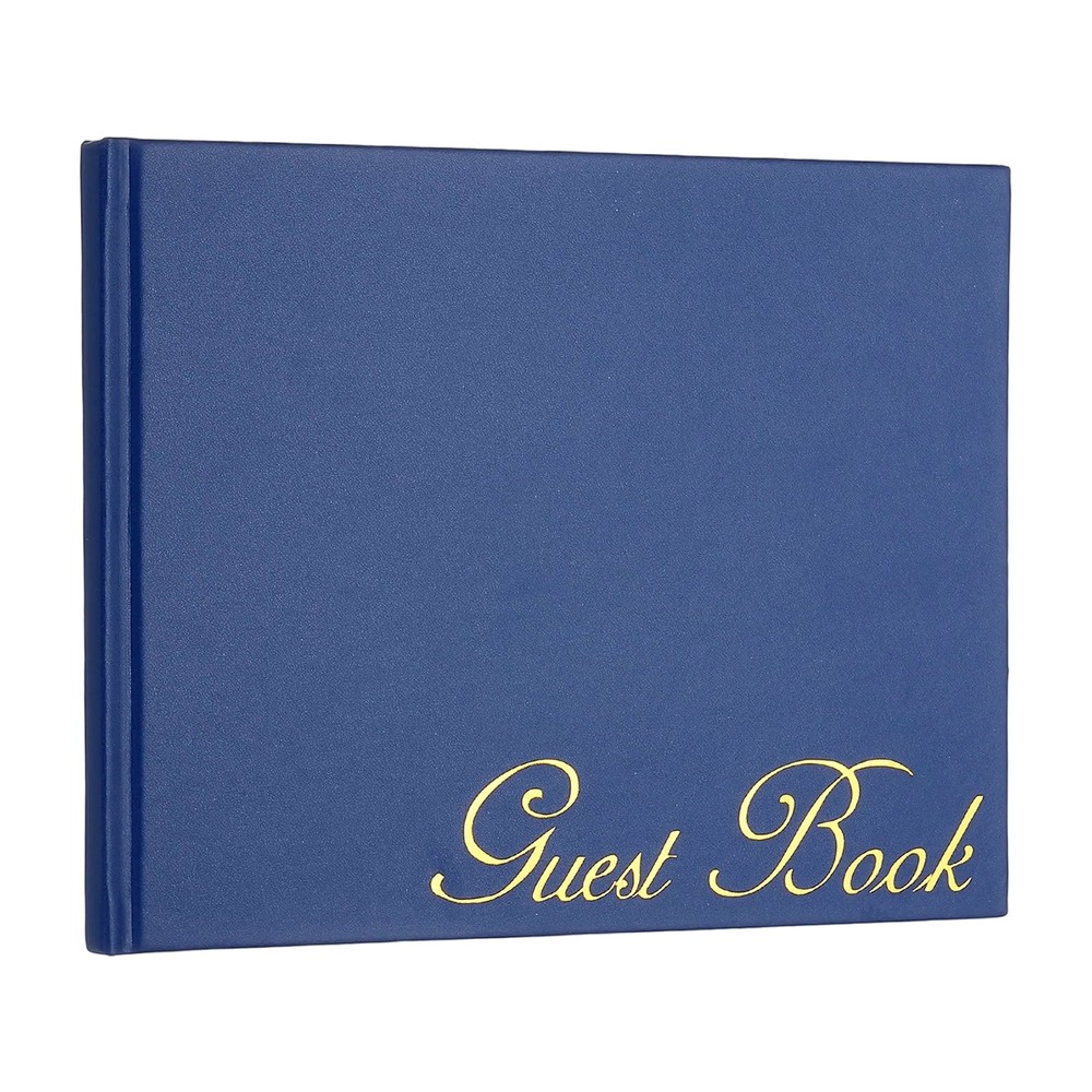 Elegant Guestbook, 9″x7″ PU Leather Wedding Guest Book, Blue