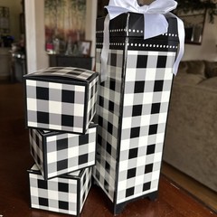 Wedding Nesting Gift card Money Gift Box/ Black and White Plaid Cream