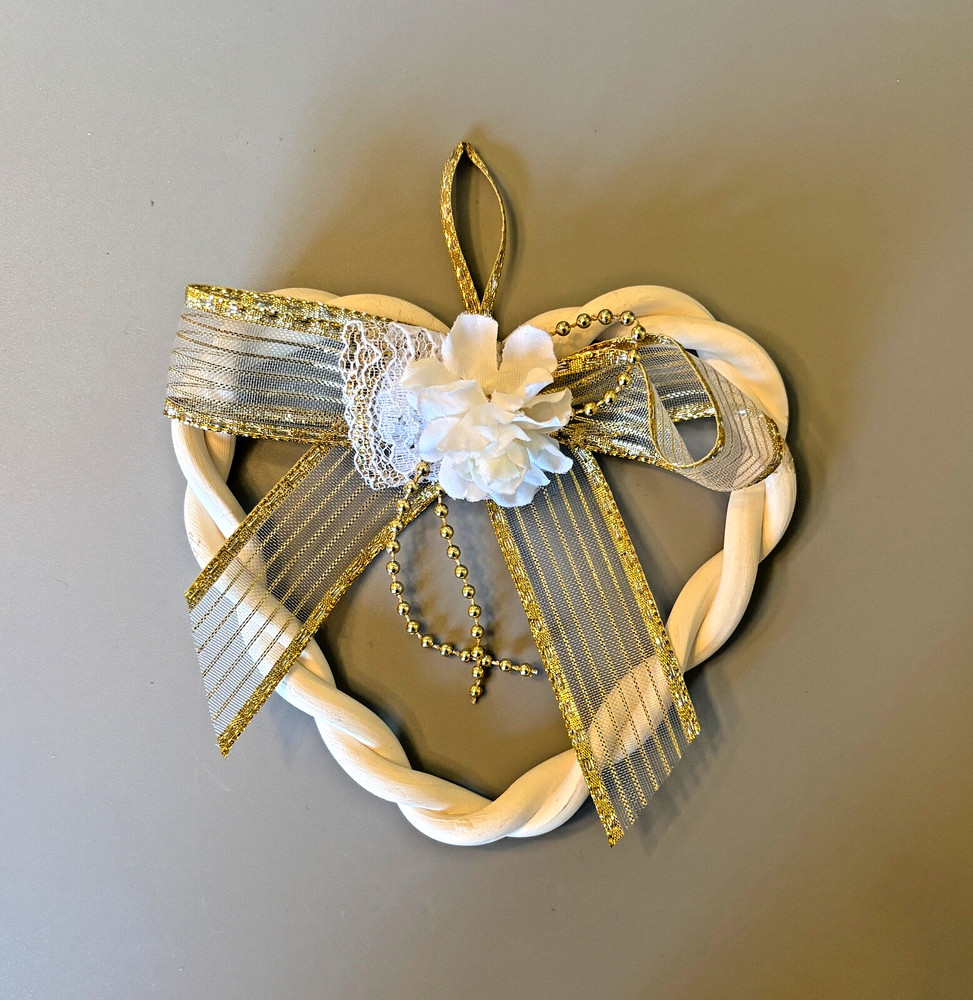 Romantic White Ceramic Heart 5.25″ Wedding Bridal Shower Decor Ornament