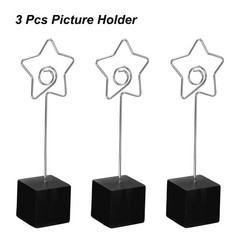 Resin Cube Base Picture Card Holder, 3 Pack Star Shape Note Holder, Black
