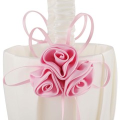 Satin and rose flower decorated wedding flower girl basket.(Height: 8 inches)…