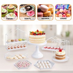 7PCS White Cake Stand Set Cupcake Holder Fruit Candy Plate for Birthday Wedding