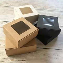 100x Clear Window Kraft White Black Paper Gift Boxes Favor Boxes Product Packing