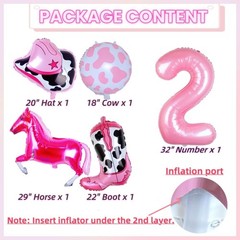 Cowgirl Balloons Pink Girl 2nd Rodeo Birthday Party Decorations, Disco Girl W…