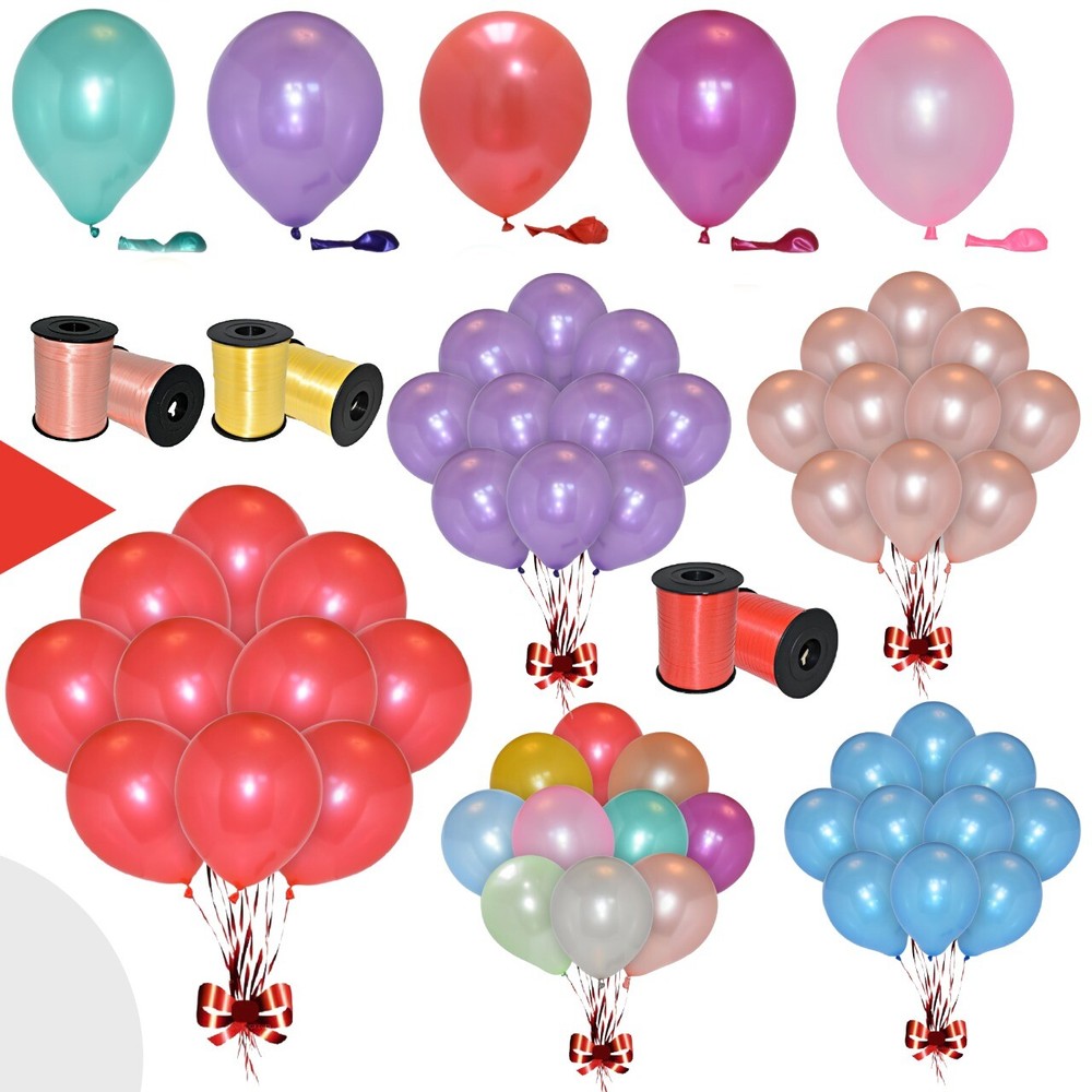 25-100 PEARL Metallic Helium Air Quality Party Birthday Wedding Balloons Ribbons
