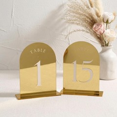 Gold Mirror Arch Wedding Table Numbers 115 Acrylic Signs 5×7 Inch 15 PCS