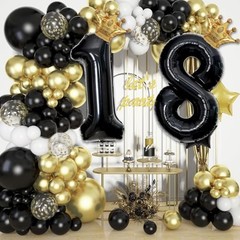Black 30 Balloon Number with Gold Crown Balloons 40 inch 30 Birthday Number 30