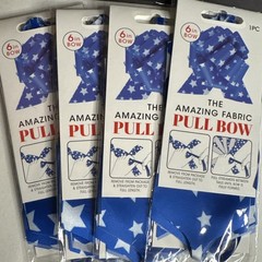 Patriotic USA 4th July Party Decor Fabric Pull Bow 6” BLUE WHITE STARS LOT of 4