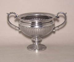 Compote Bowl Vase Polished Aluminum Revere Handle Pedestal Round 8″D 7.5″High