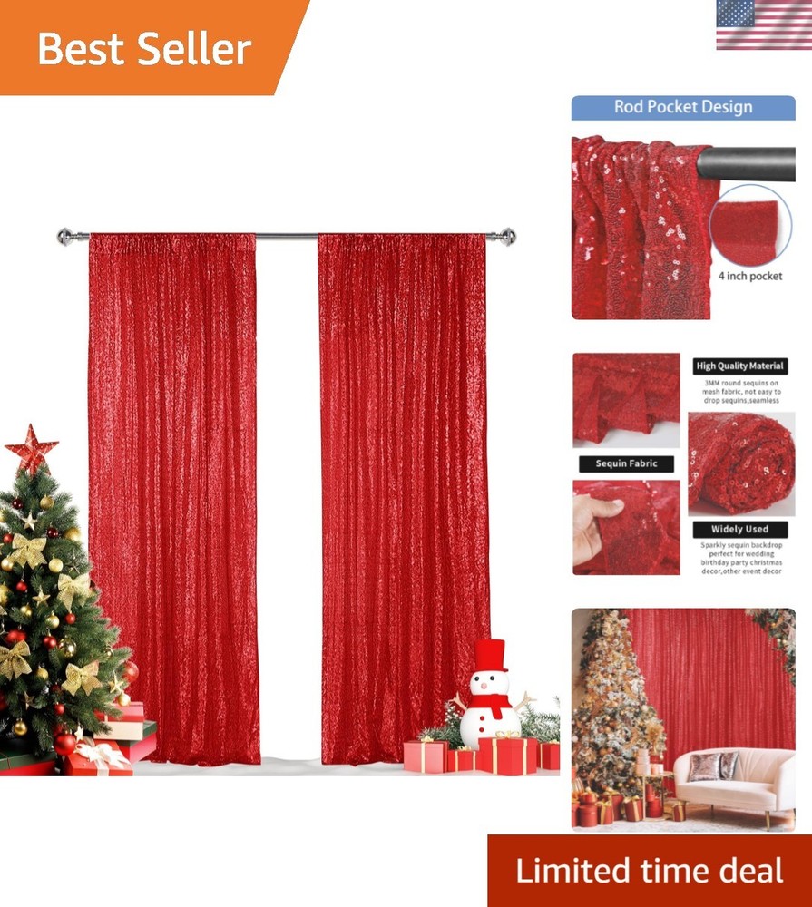 Versatile Red Sequin Curtain Set 2FTx8FT – Perfect for Parties & Celebrations