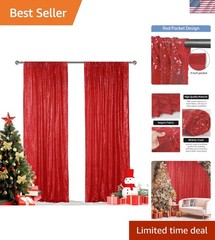 Versatile Red Sequin Curtain Set 2FTx8FT – Perfect for Parties & Celebrations