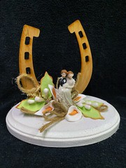 Country Western «Luck of the Horse shoe» Wedding Cake topper funny Barn Cowboy