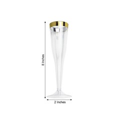 12 6 oz Plastic CLEAR with Gold Rim Champagne Disposable Glasses Party Wedding