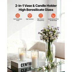 Uimoso Set of 24 Pillar Candles with Glass Vases, 2.6″x4.7″/5.9″/7.9″