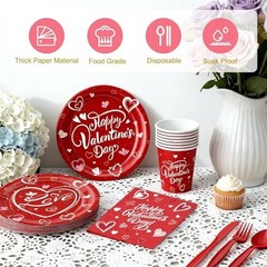 112PCS Valentine’s Day Heart Party Plates Supplies Love Heart Party Red