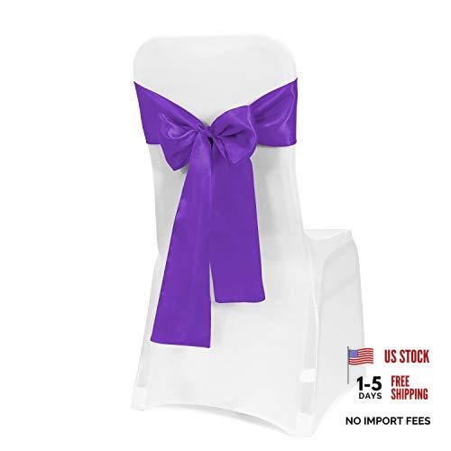 PCS Satin Chair Sashes Bows for Wedding Reception- Universal Chair 50 Purple