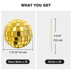 Yescom 20PCS 1.6″ Small Disco Ball Mirror Mini Hanging for Events Wedding Party