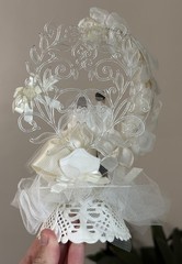 VTG Wedding Cake Topper Plastic Lace Made USA Clear Floral Back 8.5”