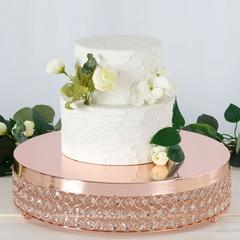 1 Tier ROSE GOLD METAL 15.5″ Cake Stand Crystal Beads Cupcake Wedding Dessert