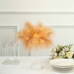 15″ NATURAL Feather DESK LAMP Decorative LED Light Table Centerpiece Party