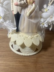 Vintage 1950s Wedding Cake Topper Bride Groom Floral Arch Ivory