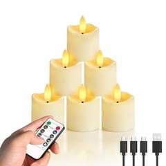 Rechargeable Flameless Candles with Remote Timer, 6pcs LED 6pcs,Smooth