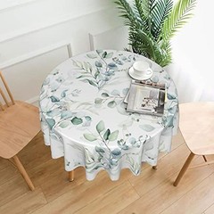 Spring Leaf Floral Sage Green Tablecloth Round 60 Inch 60″Round Sage Green Leaf