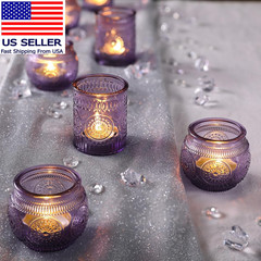 12Pcs Assorted Purple Votive Candle Holders for Party Decorations, Lavender Teal