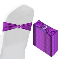 50Pcs 14″x5″ Stretch Chair Sashes Bows Chair Bands Sash with Buckle, Purple