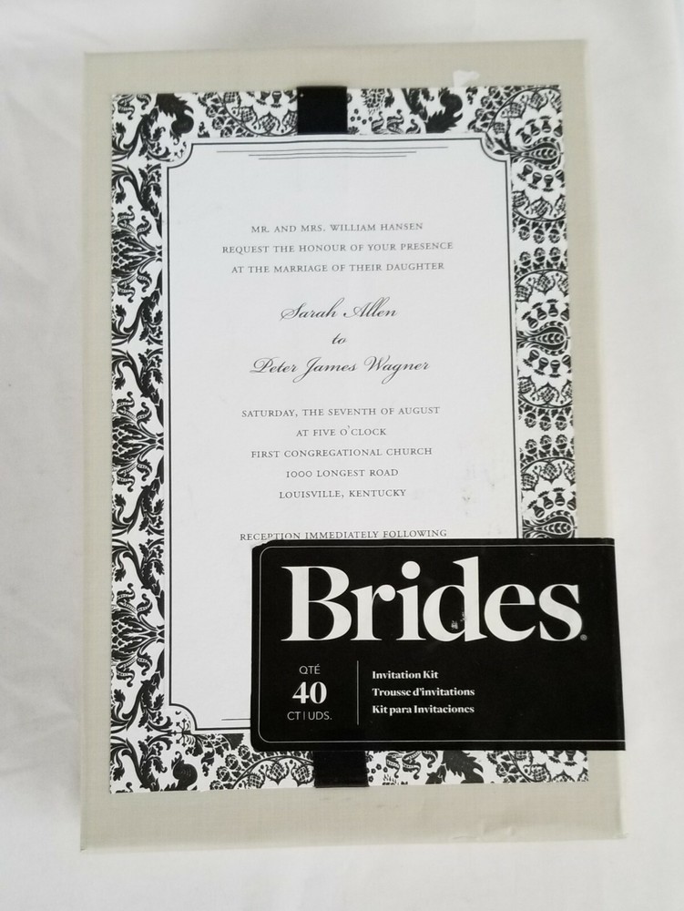 Brides Wedding Invitation Kit Black and White Embellished Customizable 40 Count