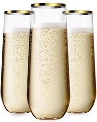 24 Pack Champagne Flutes Plastic, 9 Oz Disposable Stemless Mimosa Gold-24 Pack