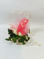 Vintage 80’s Wedding Acrylic Heart with Pink Floral Wilton Cake top