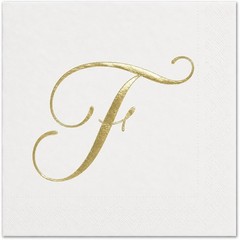 100 Monogram Letter F Cocktail Napkins Gold Foil Initial Disposable Paper Ele…