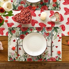 Rose Hearts Love Valentine’s Placemats Set of 4, 12×18 Inch Wedding