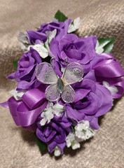 NEW 4″ Artificial Purple Rose Wrist Corsage W/Butterfly Purple Bow, Boutonniere