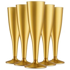 30 Pack Gold Plastic Champagne Flutes – 5 Oz Disposable Toasting Glasses –