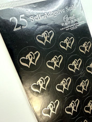 Foil Double Heart Self-Adhesive Envelope Seals/Stickers Wedding Engagement Black