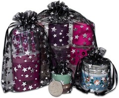 100-Pack 4×6 Sheer Organza Drawstring Gift Bags (Medium) – Metallic Stars (Wh…