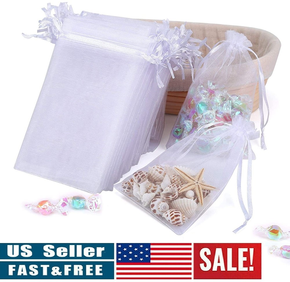 200Pcs White Sheer Organza Wedding Party Favor Gifts Candy Bags Pouches 4″X5″ US