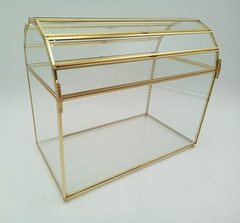 Glass Card Box Gold Trim Treasure Chest Shape with Card Slot