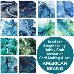 Desecraft 12×12 Ocean Marble Scrapbook Cardstock 12 x 12 inches, Multicolored