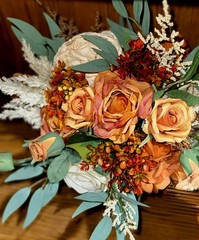 Fall Wedding Bridal Floral Bouquet Real Touch Silk Orange Terracotta Flower