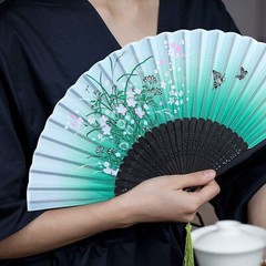 Aneco 4 Pieces Folding Fans Bamboo Handheld Silk Fabric Color A