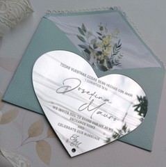 Silver Mirror Acrylic Customized Wedding Invitation with Pale Blue Lace Envelope