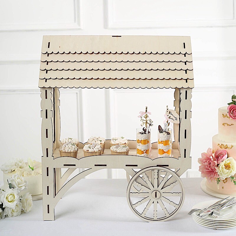 5 in Natural Laser Cut Mini Candy Cart Wooden CUPCAKE Dessert STAND Party Events