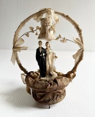 Vintage Antique Wedding Cake Topper Chalkware Bride & Groom, Flowers, For Decor