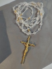 Vintage WEDDING LASSO~GLASS & ACRYLIC BEADS GOLD CROSS LAZO DE BODA~Religious