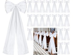 20 PCS 12X29″ SATIN WEDDING PEW BOWS LARGE AISLE CHAIRS CEREMONY DECOR WHITE