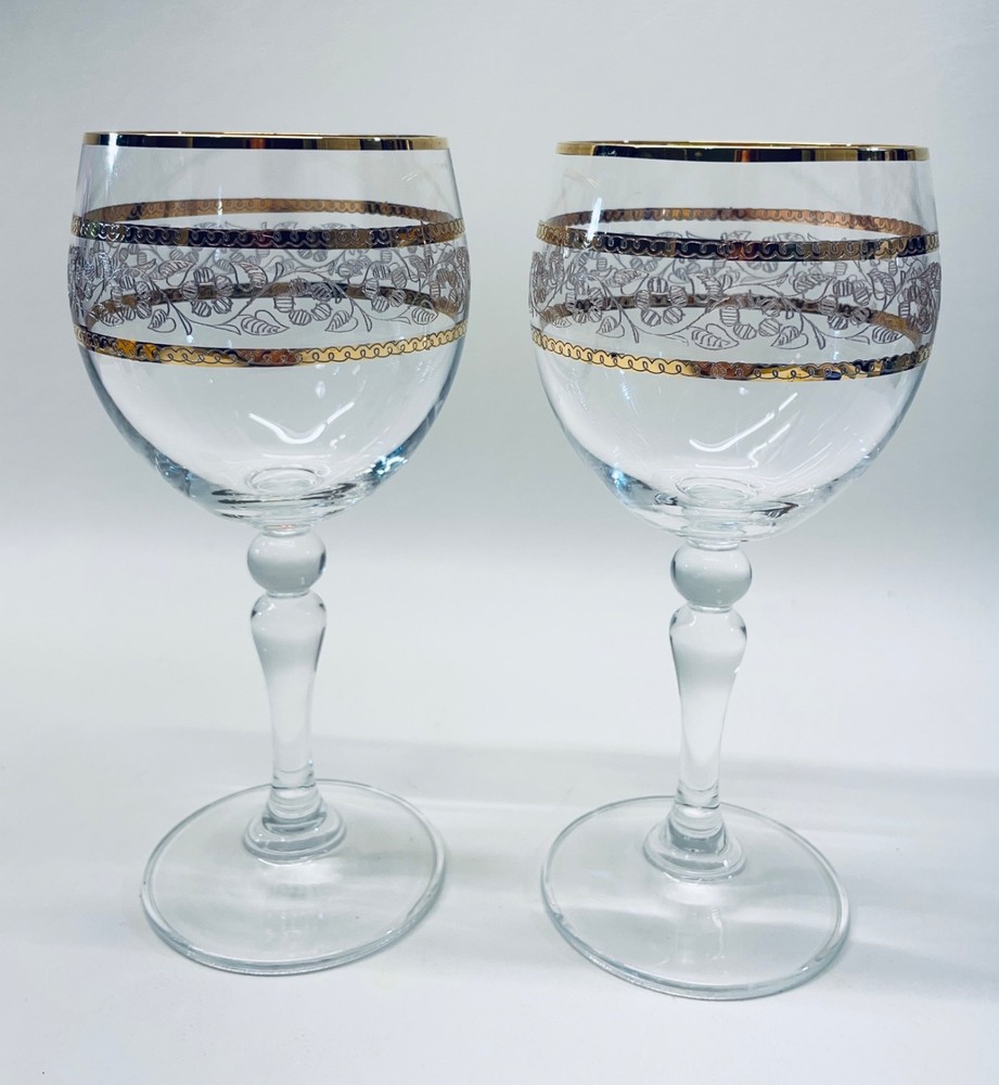 Gold Edged Floral Wedding Anniversary Wine Glasses Set of 2
